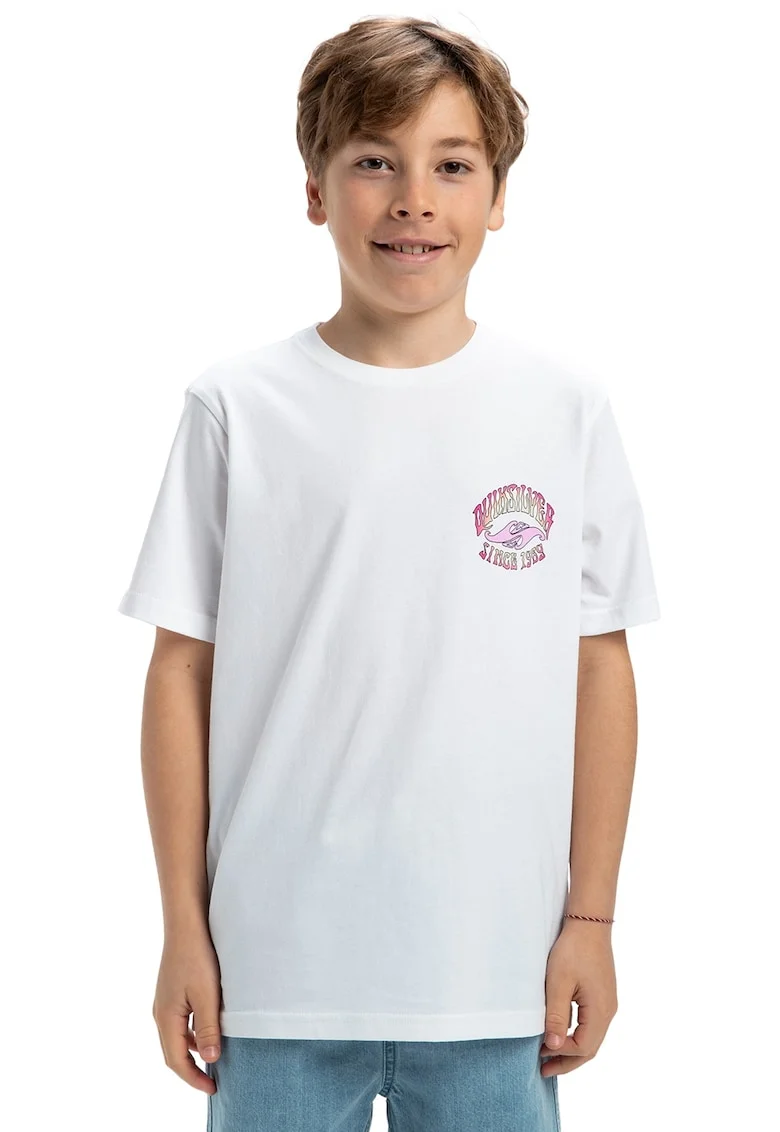 Tricou lejer de bumbac cu logo Times Up, Alb/Fucsia/Albastru