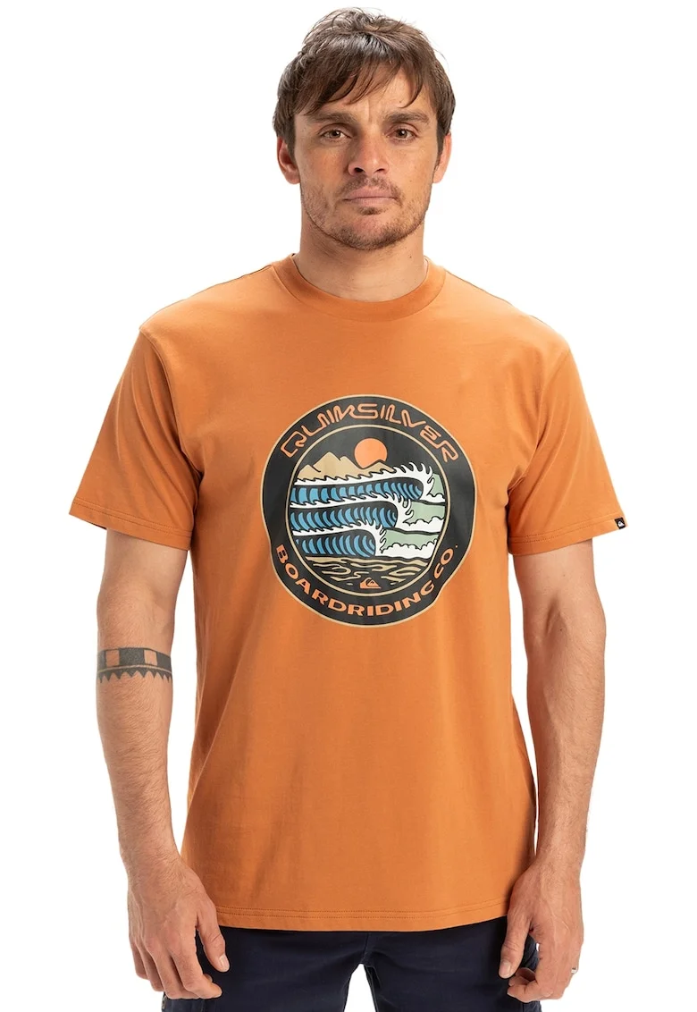 Tricou regular fit cu imprimeu, Negru/Portocaliu/Albastru