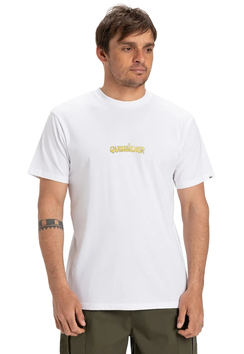 Tricou regular fit cu decolteu la baza gatului, Alb/Galben pai
