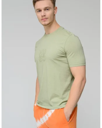 Tricou de bumbac cu decolteu la baza gatului, Verde sparanghel