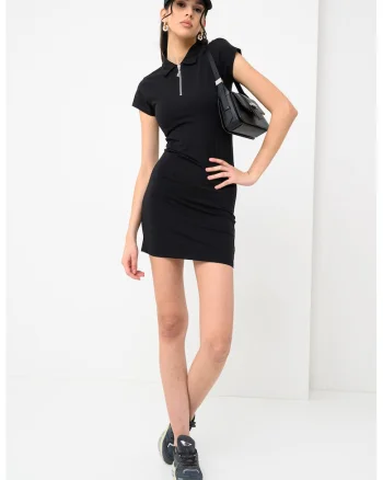 Rochie mini cambrata cu fermoar, Negru