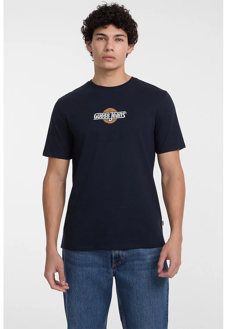 Tricou regular fit cu decolteu la baza gatului, Albastru ultramarin