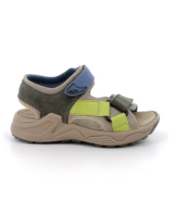 Sandale din piele intoarsa si material textil cu model uni