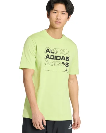 Tricou cu decolteu la baza gatului si imprimeu logo, Verde lime