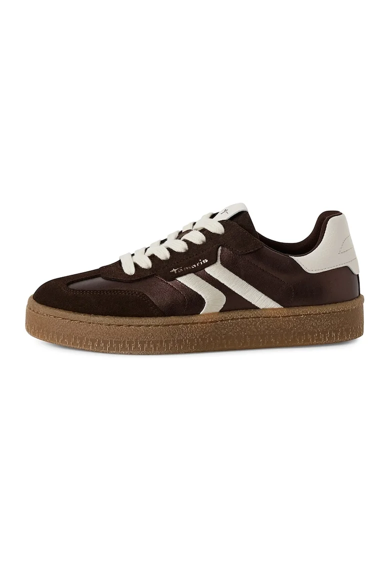 Pantofi sport din piele intoarsa si aspect texturat, Maro inchis/Caramel/Alb murdar