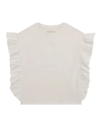Tricou din bumbac cu volane, Alb
