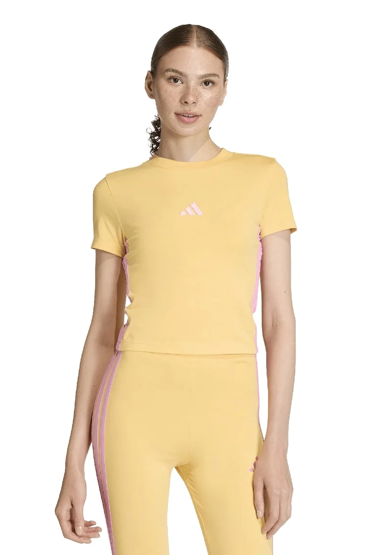 Tricou crop cu croiala slim-fit Essentials, Portocaliu pal/Roz