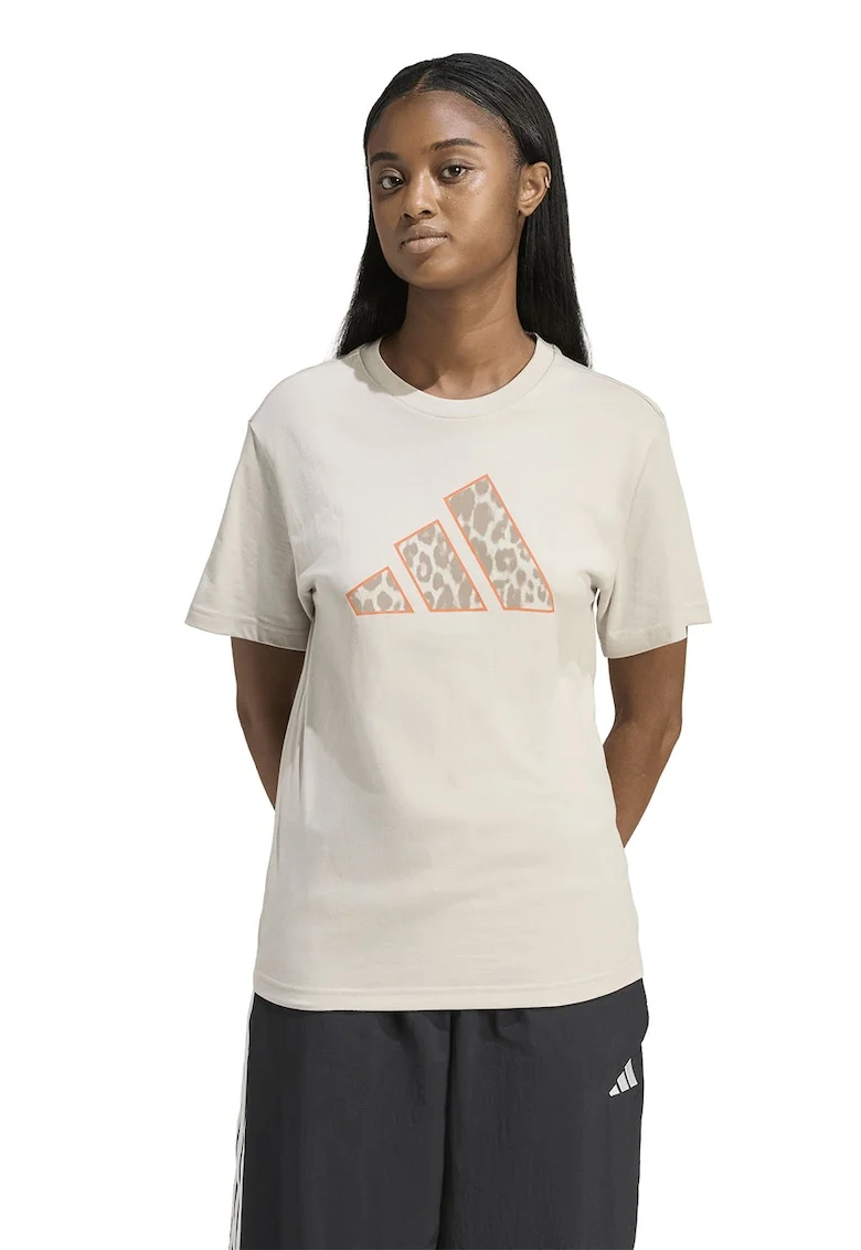 Tricou cu decolteu la baza gatului si logo, Portocaliu mandarina/Bej inchis/Maro camel
