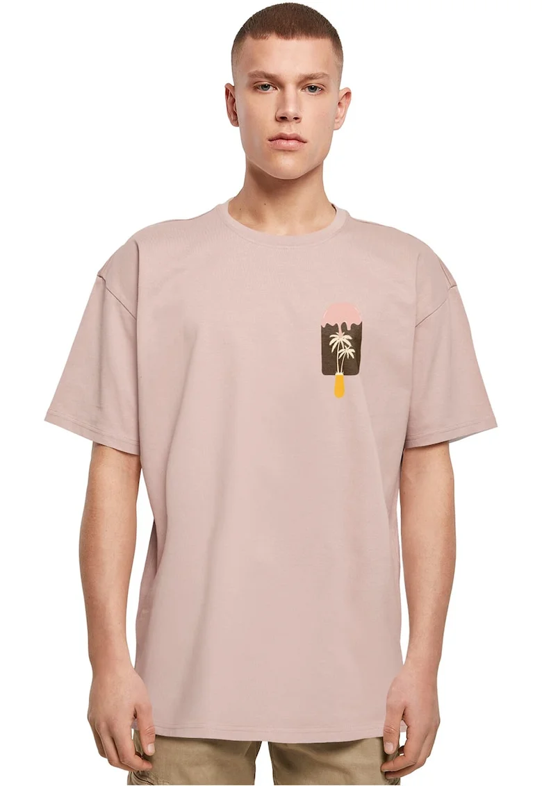 Tricou din bumbac cu decolteu la baza gatului, Portocaliu deschis/Roz prafuit