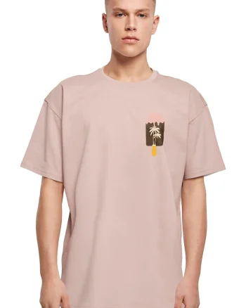 Tricou din bumbac cu decolteu la baza gatului, Portocaliu deschis/Roz prafuit