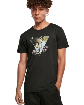 Tricou cu decolteu la baza gatului si imprimeu foto, Alb/Galben pal/Negru stins