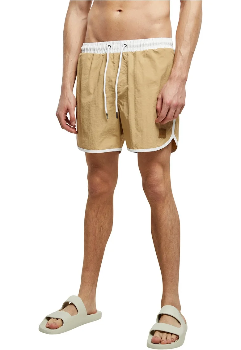 Pantaloni scurti de baie cu buzunare si snur, Alb/Portocaliu mandarina