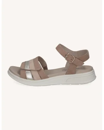 Sandale din piele cu design velcro, Auriu/Maro taupe