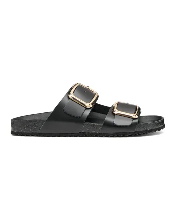 Papuci uni din piele, Negru