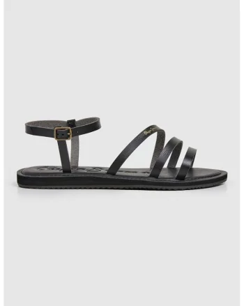 Sandale de piele ecologica cu logo discret, Negru/Negru stins