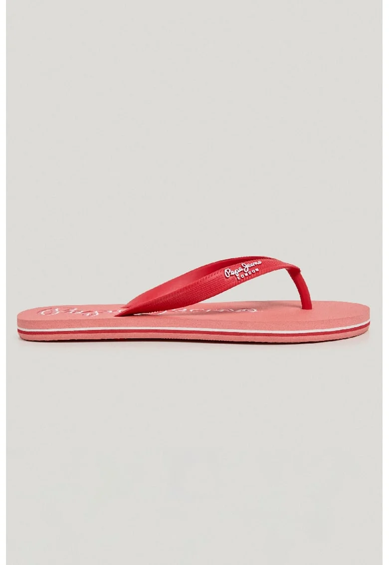 Papuci flip-flop cu imprimeu logo, Coral/Alb optic/Rosu vermillion