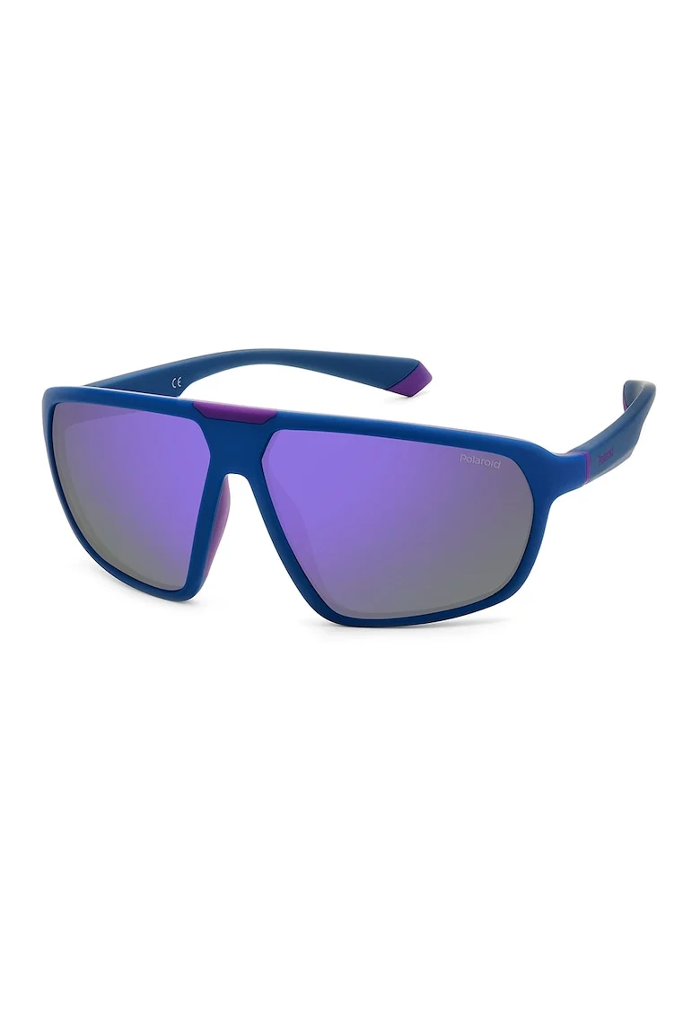 Ochelari de soare shield unisex polarizati cu lentile oglinda, Albastru deschis