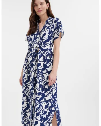 Rochie midi petrecuta, Albastru inchis/Alb optic