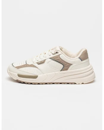 Pantofi sport cu garnituri de piele ecologica, Bej/Alb murdar