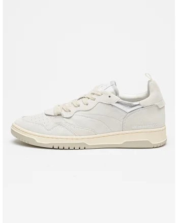 Pantofi sport din piele si piele intoarsa Easton, Alb murdar/Argintiu