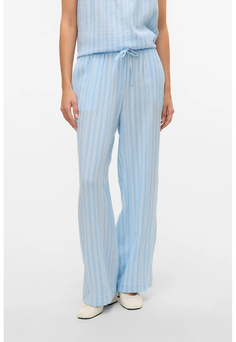 Pantaloni cu croiala ampla si model in dungi, Alb/Albastru deschis