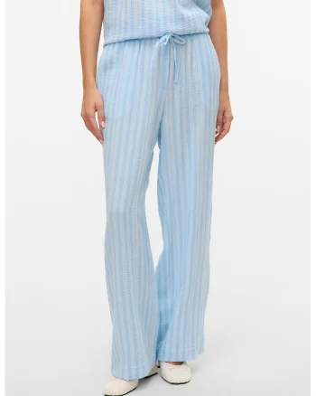 Pantaloni cu croiala ampla si model in dungi, Alb/Albastru deschis