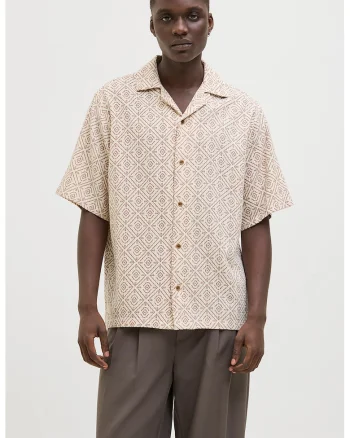 Camasa relaxed fit cu maneci scurte, Maro/Bej deschis