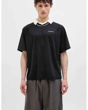 Tricou polo lejer cu maneci raglan, Negru