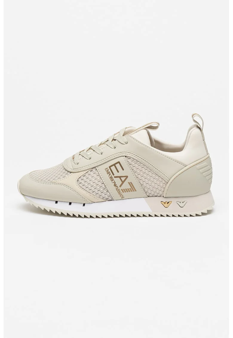 Pantofi sport cu insertii din plasa, Alb/Gri deschis/Argintiu