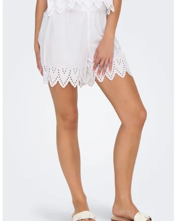 Pantaloni scurti din bumbac cu perforatii, Alb