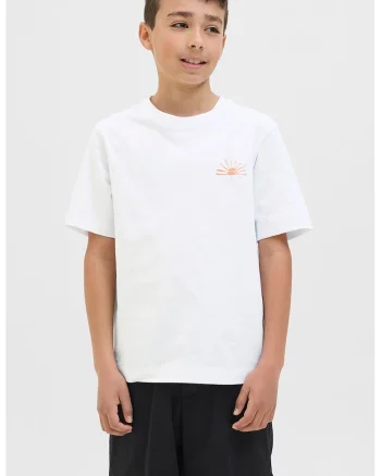 Tricou cu imprimeu si decolteu la baza gatului, Alb/Portocaliu/Albastru