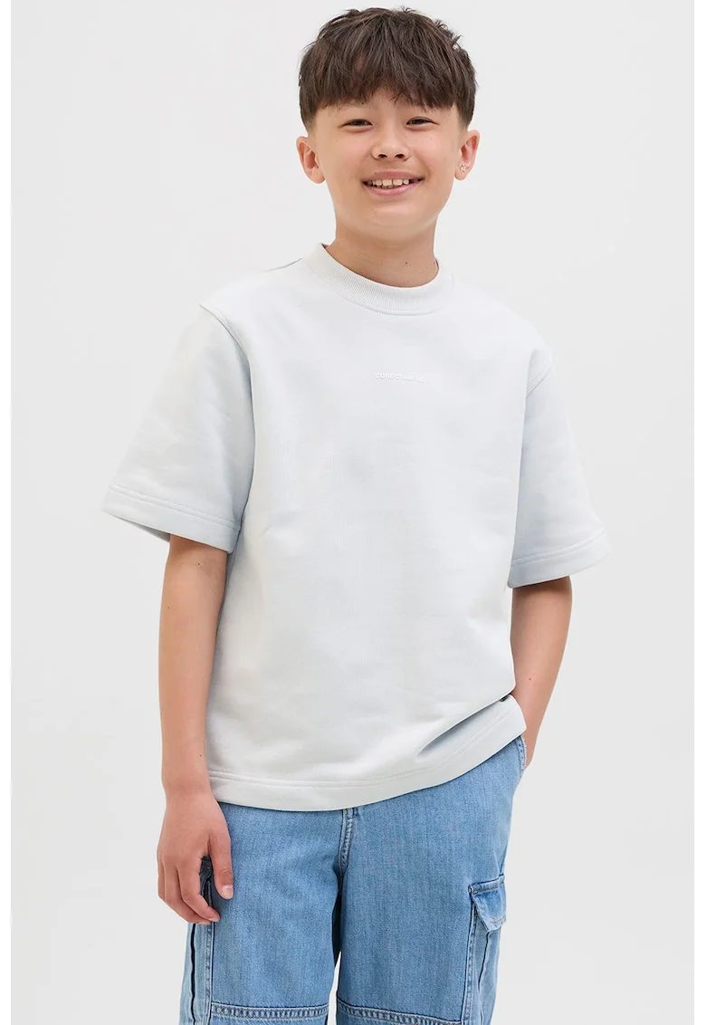 Tricou de bumbac cu decolteu la baza gatului, Gri deschis