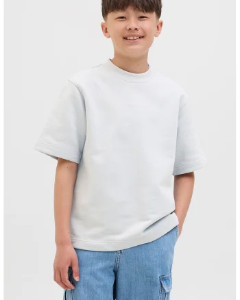 Tricou de bumbac cu decolteu la baza gatului, Gri deschis
