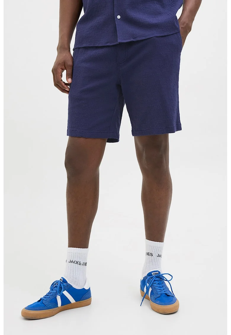 Pantaloni scurti cu snur si model texturat, Albastru inchis