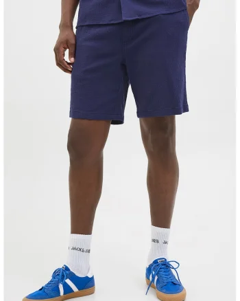Pantaloni scurti cu snur si model texturat, Albastru inchis