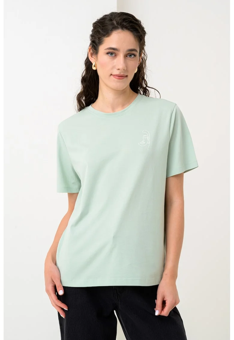 Tricou din bumbac cu imprimeu grafic, Verde deschis