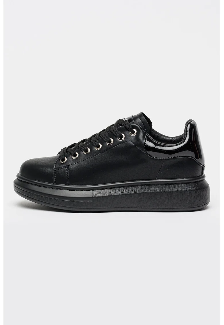 Pantofi sport din piele cu insertii din piele lacuita, Negru
