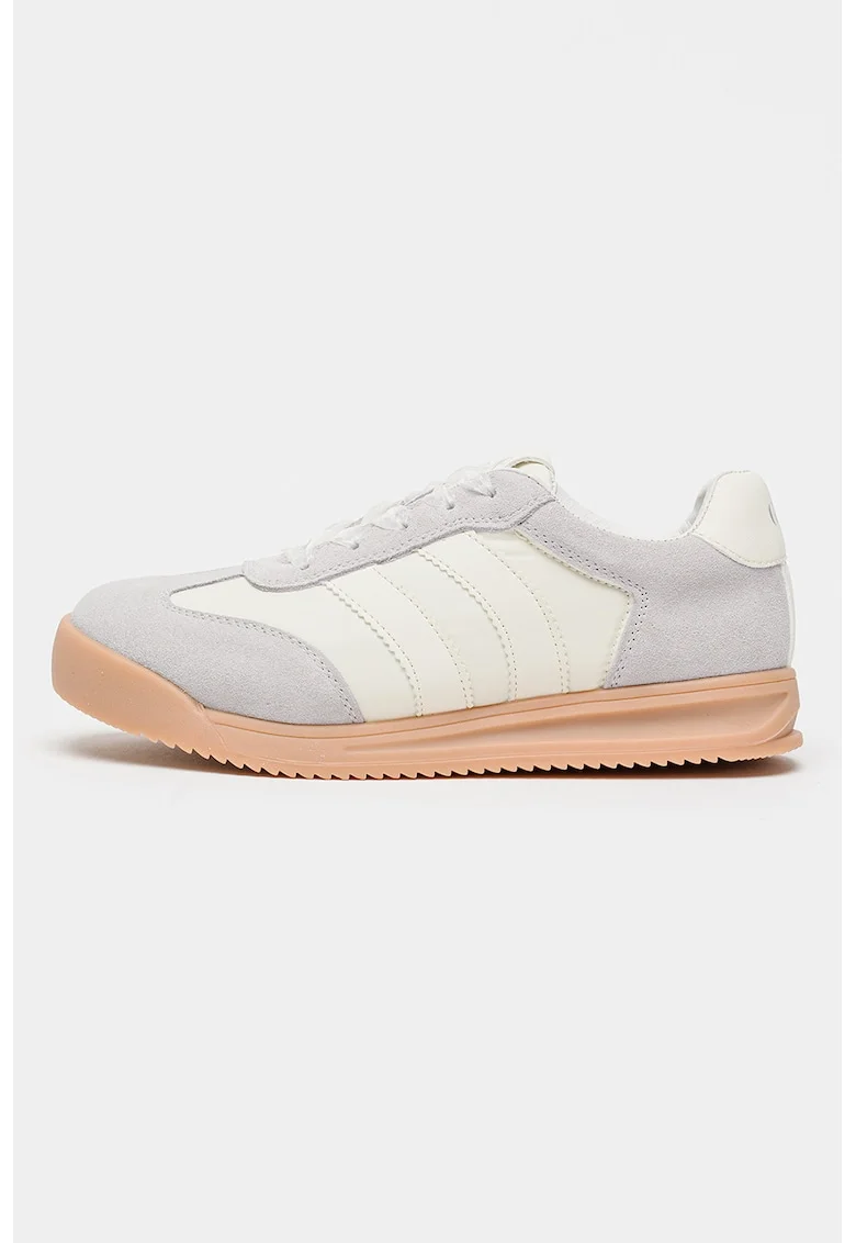 Pantofi sport din piele intoarsa cu garnituri din material textil, Gri deschis/Bej