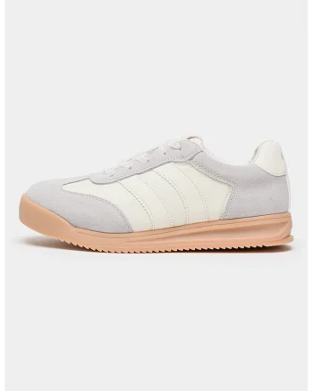 Pantofi sport din piele intoarsa cu garnituri din material textil, Gri deschis/Bej