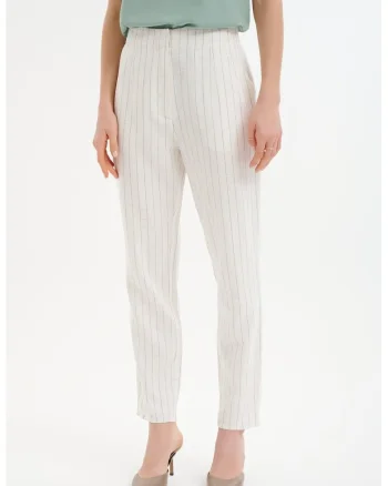 Pantaloni din amestec de bumbac cu talie inalta, Alb/Gri