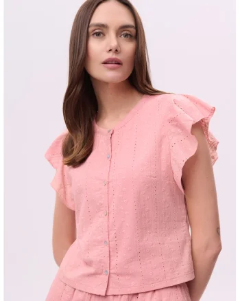 Bluza cu maneci fluture si nasturi, Roz pastel