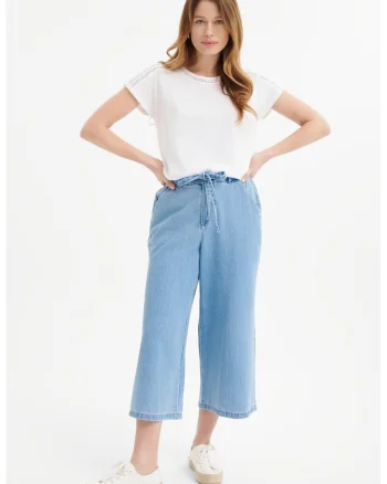 Pantaloni capri cu croiala ampla, Albastru pastel