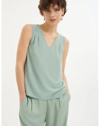 Bluza vaporoasa cu decolteu in V, Verde pal