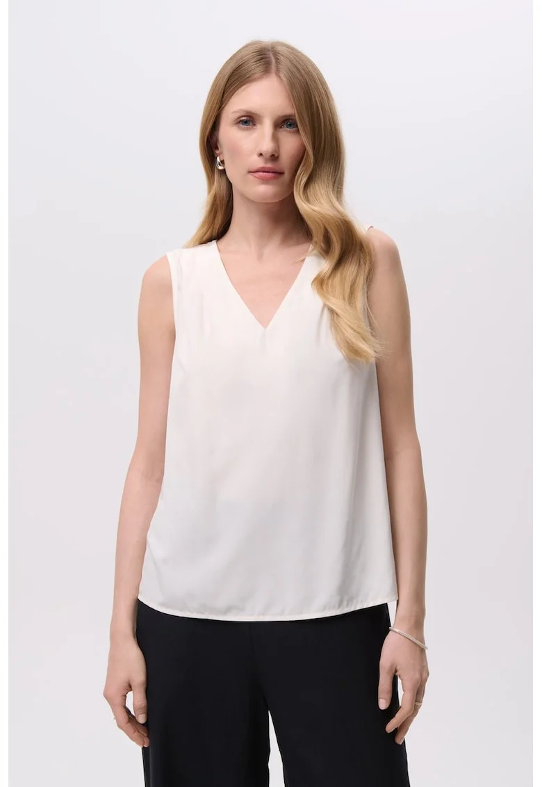 Bluza vaporoasa cu decolteu in V, Alb fildes