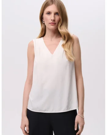 Bluza vaporoasa cu decolteu in V, Alb fildes