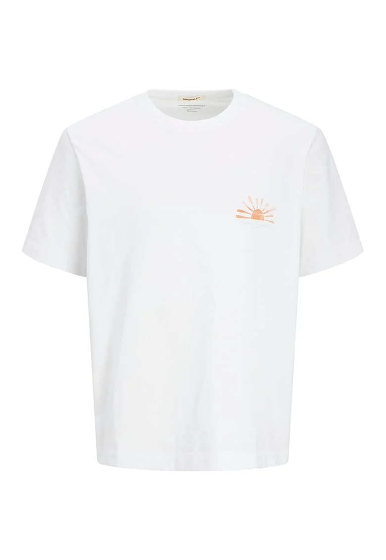 Tricou de bumbac cu imprimeu, Portocaliu pal/Alb murdar/Albastru deschis