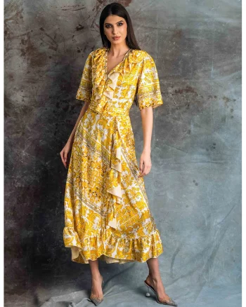 Rochie din amestec de matase Isola, Galben
