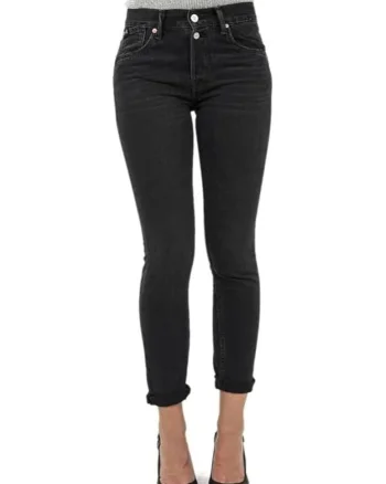 Pantaloni dama,  model Mom Slim, talie inalta, negru, bumbac,