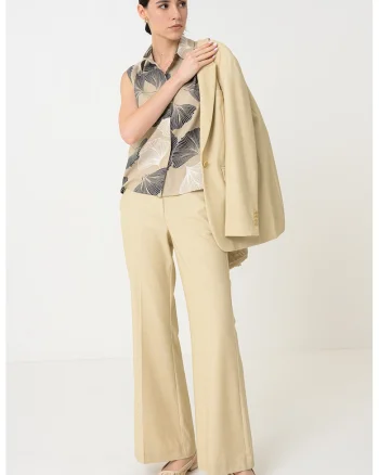Camasa lejera cu model floral, Maro taupe/Bleumarin