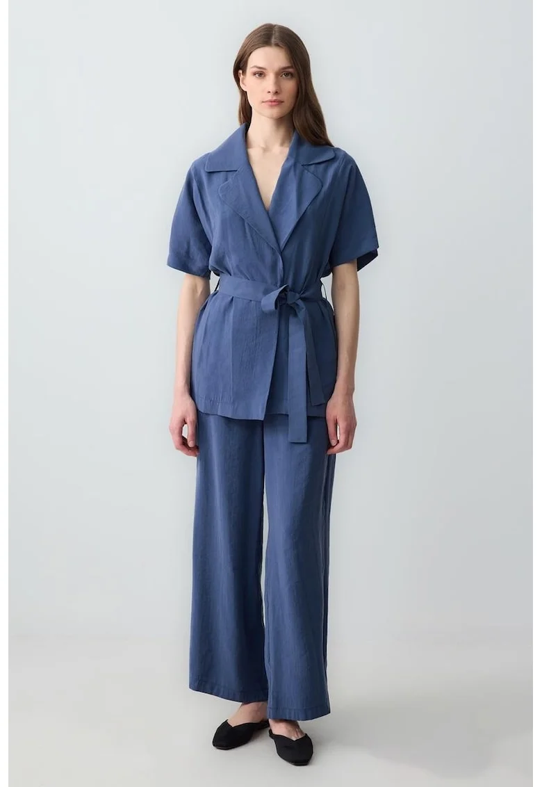 Pantaloni din amestec de modal cu croiala ampla, Albastru inchis